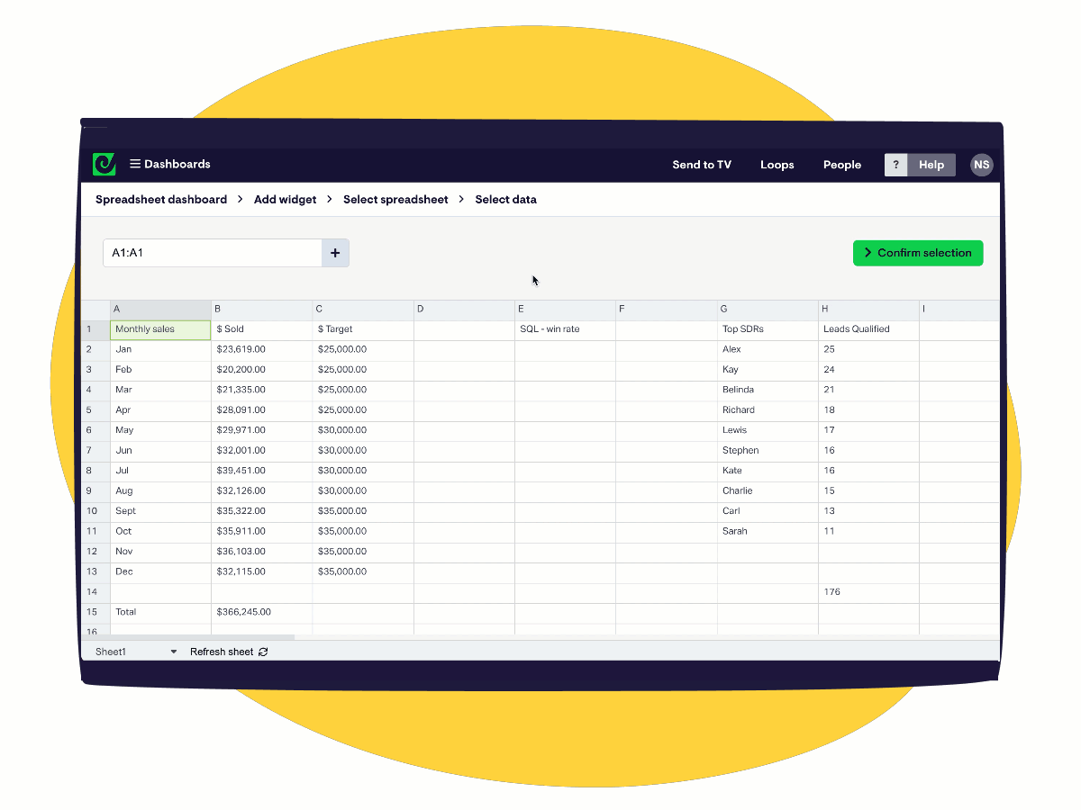 Visualize spreadsheet data on a dashboard